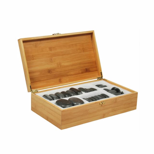 Набор массажных камней Med-Mos из базальта в коробке из бамбука (45 шт.) НК-2Б